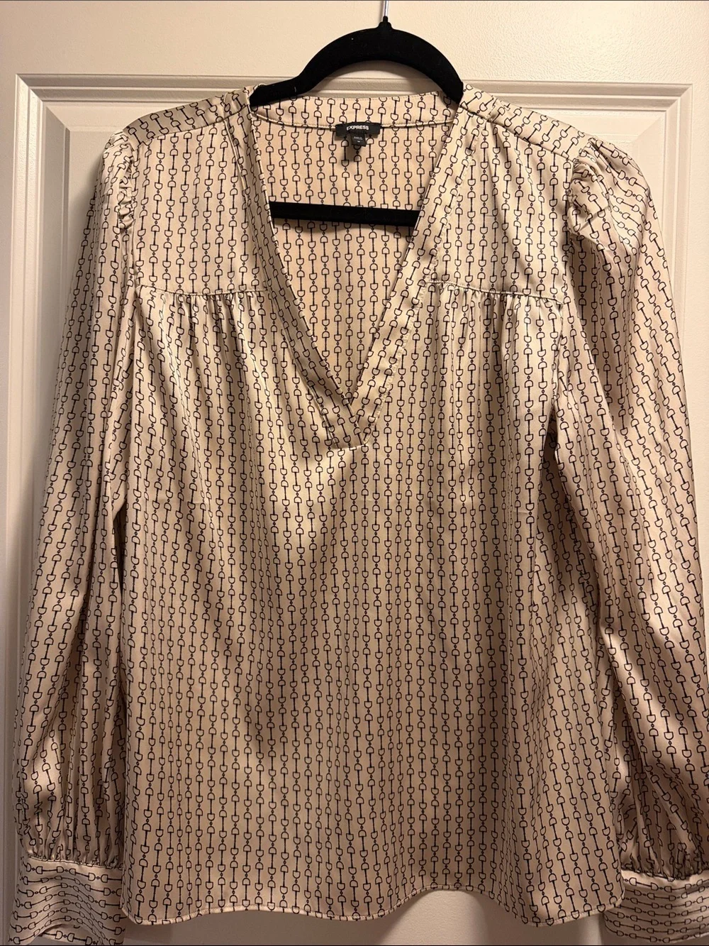 Express Cream Blouse with Navy Geometric Print